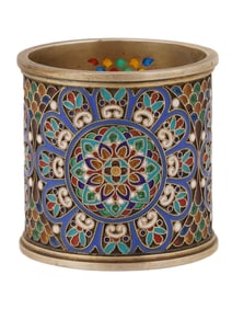 RUSSIAN 84 SILVER PLIQUE A JOUR ENAMEL NAPKIN RING