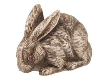 RUSSIAN SILVER FIGURINE OF RABBIT WITH RUBY EYES