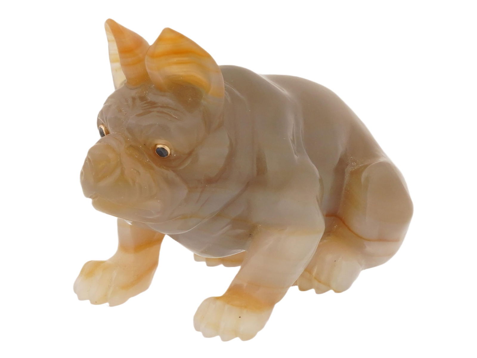 RUSSIAN GOLD AGATE BULLDOG FIGURINE WITH SAPPHIRE EYES (1 of 7)