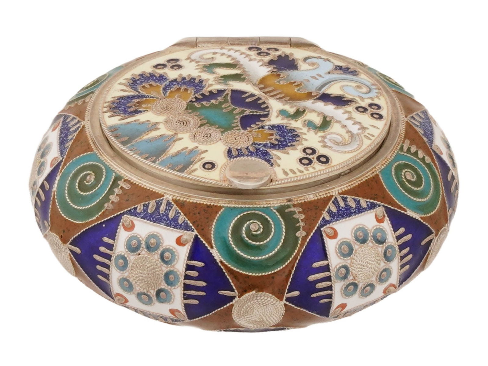 RUSSIAN ROUND SILVER CLOISONNE ENAMEL PILL BOX (1 of 11)