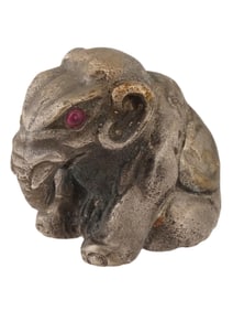 RUSSIAN SOLID SILVER ELEPHANT FIGURINE W RUBY EYES