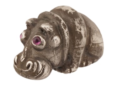 RUSSIAN SILVER FIGURINE OF A HIPPO WITH RUBY EYES