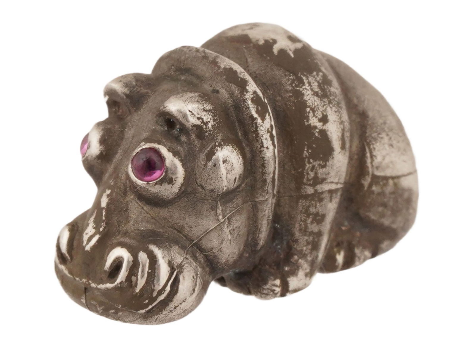 RUSSIAN SILVER FIGURINE OF A HIPPO WITH RUBY EYES (1 of 8)