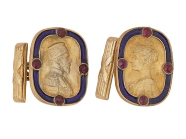 RUSSIAN SILVER ENAMEL IMPERIAL CUFFLINKS W RUBIES