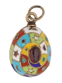 RUSSIAN SILVER ENAMEL EASTER EGG PENDANT W GEMSTONES