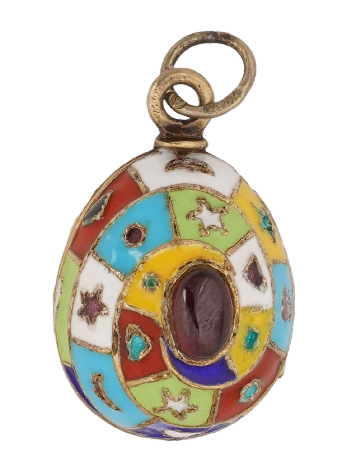 RUSSIAN SILVER ENAMEL EASTER EGG PENDANT W GEMSTONES (1 of 5)