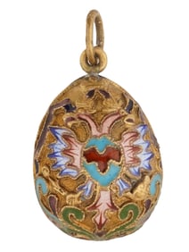 RUSSIAN SILVER ENAMEL IMPERIAL EAGLE EASTER EGG PENDANT