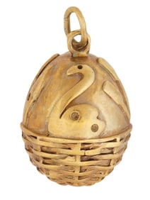 RUSSIAN GILT SOLID SILVER SWAN EASTER EGG PENDANT