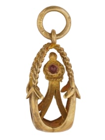 RUSSIAN SILVER ANCHOR EASTER EGG PENDANT W GEMSTONES