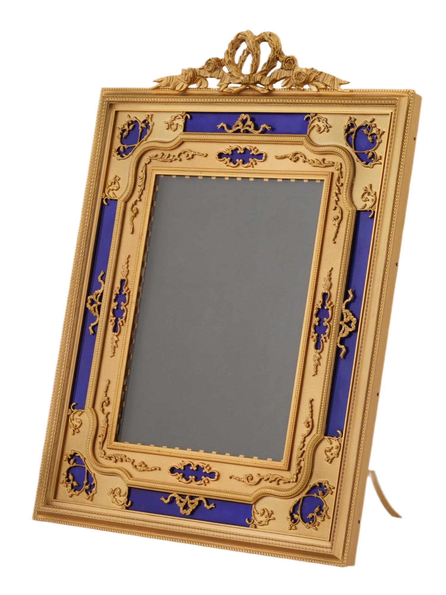 VTG FRENCH ORMOLU GILT BRONZE GUILLOCHE ENAMEL FRAME (1 of 4)