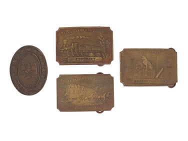 LOT OF WELLS FARGO AND CO BRASS COMMEMORATIVE BUCKLES