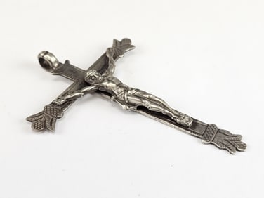 LARGE ANTIQUE ORTHODOX SILVER CRUCIFIX CROSS PENDANT
