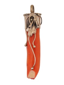 VINTAGE SILVER MOUNTED ITALIAN RED CORAL PENDANT