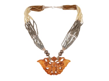 VINTAGE CHINESE BEADED NECKLACE WITH JADE PENDANT