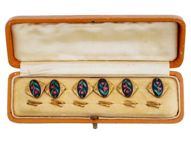 SET OF MID CENT ENAMEL AND GOLD PLATED CUFFLINKS