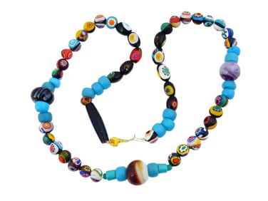 VINTAGE MURANO MILLEFIORI GLASS BEADED NECKLACE