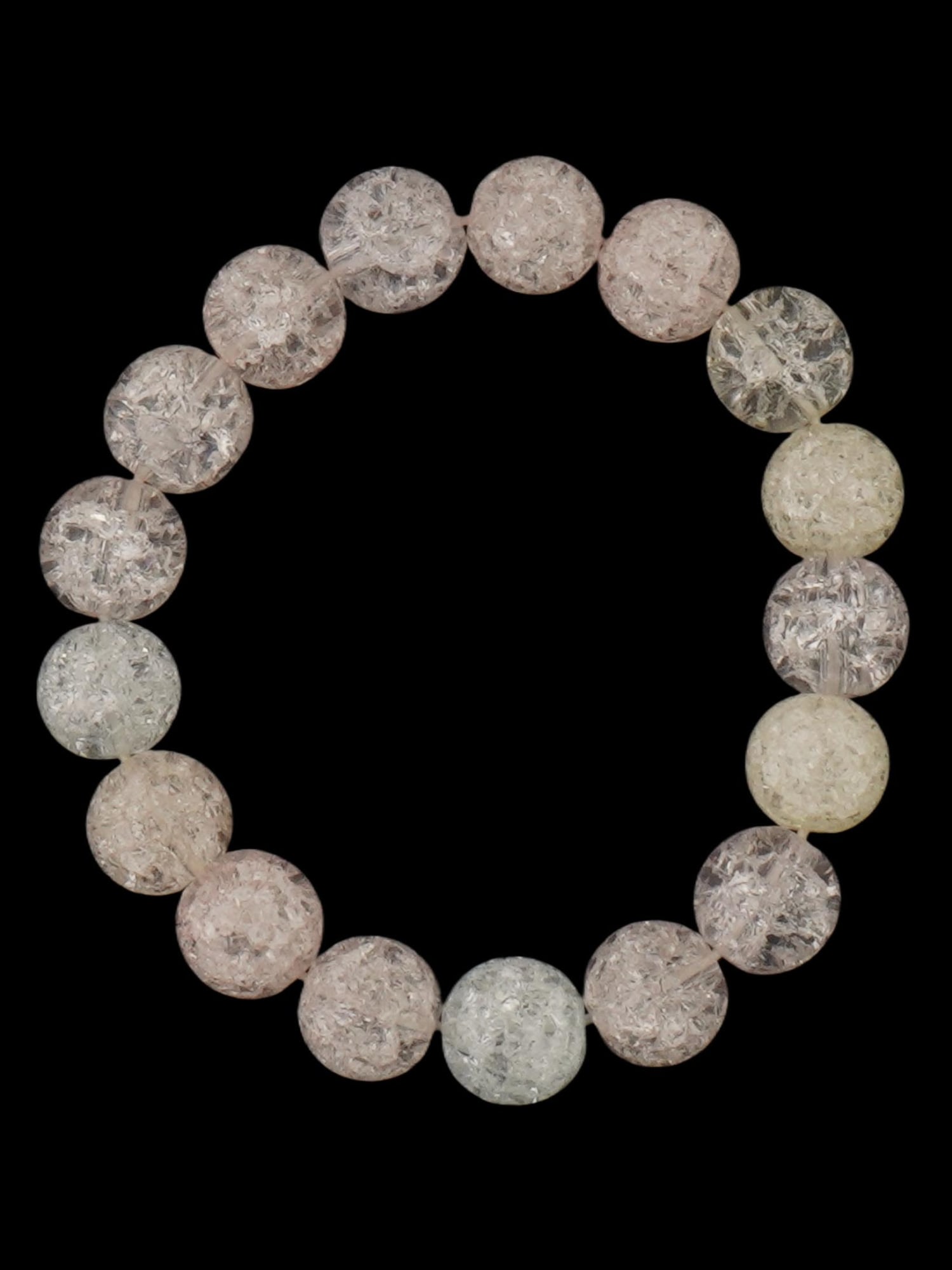 VINTAGE CRACKLE QUARTZ BEADED BRACELET: A vintage crackle quartz beaded bracelet, featuring round, transparent beads with a distinctive internally fractured appearance. Vintage Bracelets And Jewelry Collectibles. THIS LOT IS ELIGIBLE