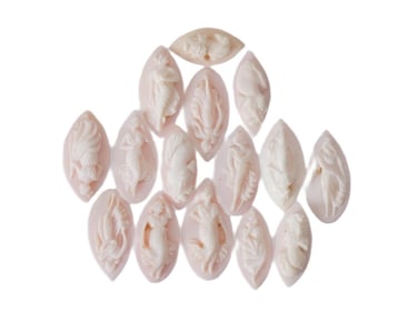 COLLECTION OF 15 HAND CARVED CORAL CAMEOS