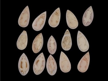 LOT OF FEMALE PORTRAIT FIGURES CARVED CORAL CAMEOS