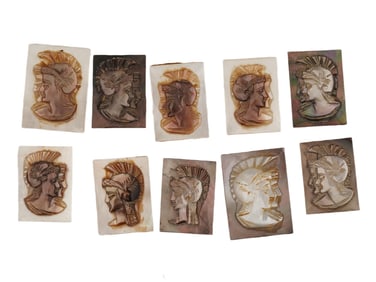 COLLECTION OF WARRIOR PORTRAIT CARVED SHELL CAMEOS