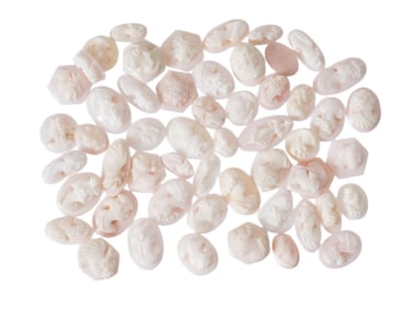 COLLECTION OF 54 CARVED CORAL CAMEOS W FEMALE PROFILES