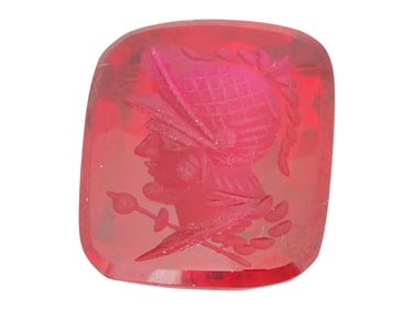 RED GLASS CAMEO ENGRAVED WITH WARRIOR PORTRAIT