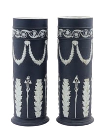 ENGLISH WEDGWOOD JASPERWARE BLACK BASALT SPILL VASES