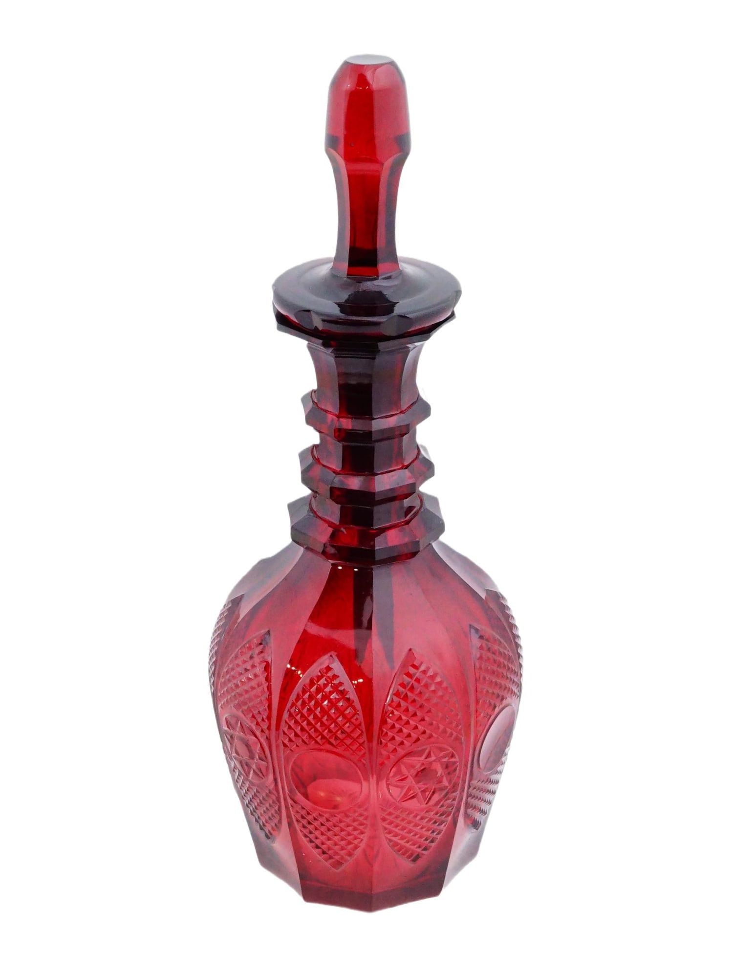 ANTIQUE BOHEMIAN RUBY GLASS DECANTER WITH STOPPER (1 of 10)