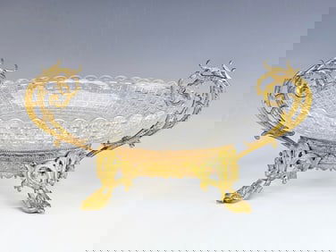 ANTIQUE FRENCH VAL ST. LAMBERT GILT CRYSTAL CENTERPIECE