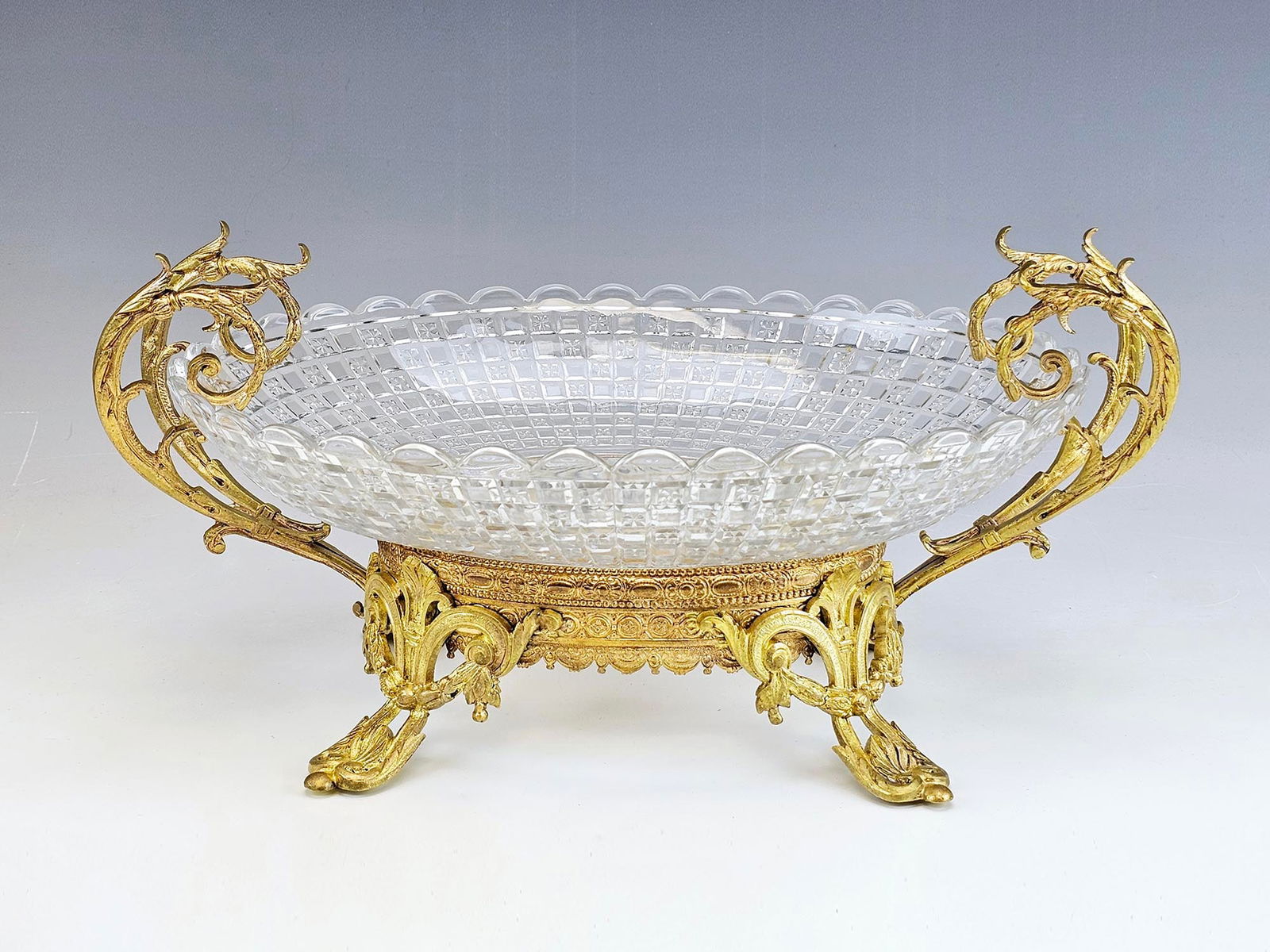 ANTIQUE FRENCH VAL ST. LAMBERT GILT CRYSTAL CENTERPIECE (1 of 9)