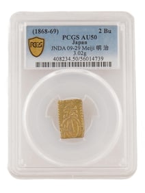 ANTIQUE JAPANESE 2 BU GOLD COIN GRADED PCGS AU50