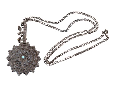 ANTIQUE MIDDLE EAST MINIATURE SILVER HAND MIRROR