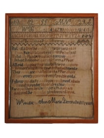 ANTIQUE ENGLISH HANDCRAFTED SAMPLER EMBROIDERY ON LINEN
