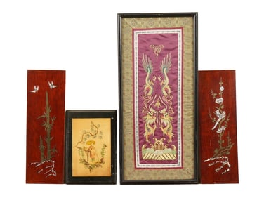 ASIAN SILK PRINT AND MIXED MEDIA ARTWORKS FRAMED