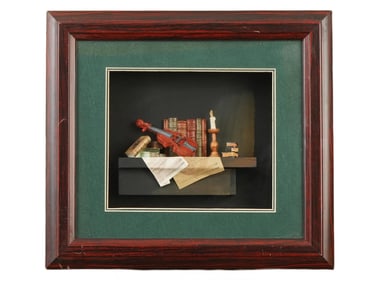MUSIC VIOLIN STILL LIFE COLOR COLLAGE ARTWORK FRAMED