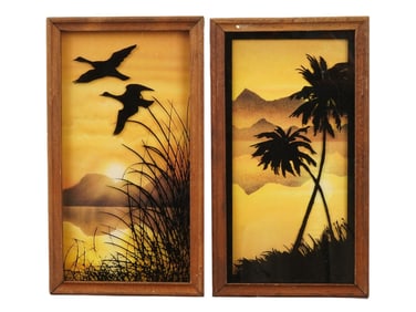 LOT OF VIRGIL TRASHER MANNER LANDSCAPE GLASS ARTWORKS