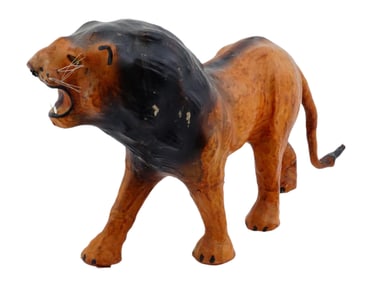 GENUINE LEATHER WRAPPED HAND TOOLED FIGURE OF LION