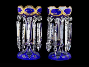 ANTIQUE NEOCLASSICAL BOHEMIAN OVERLAY CANDLEHOLDERS