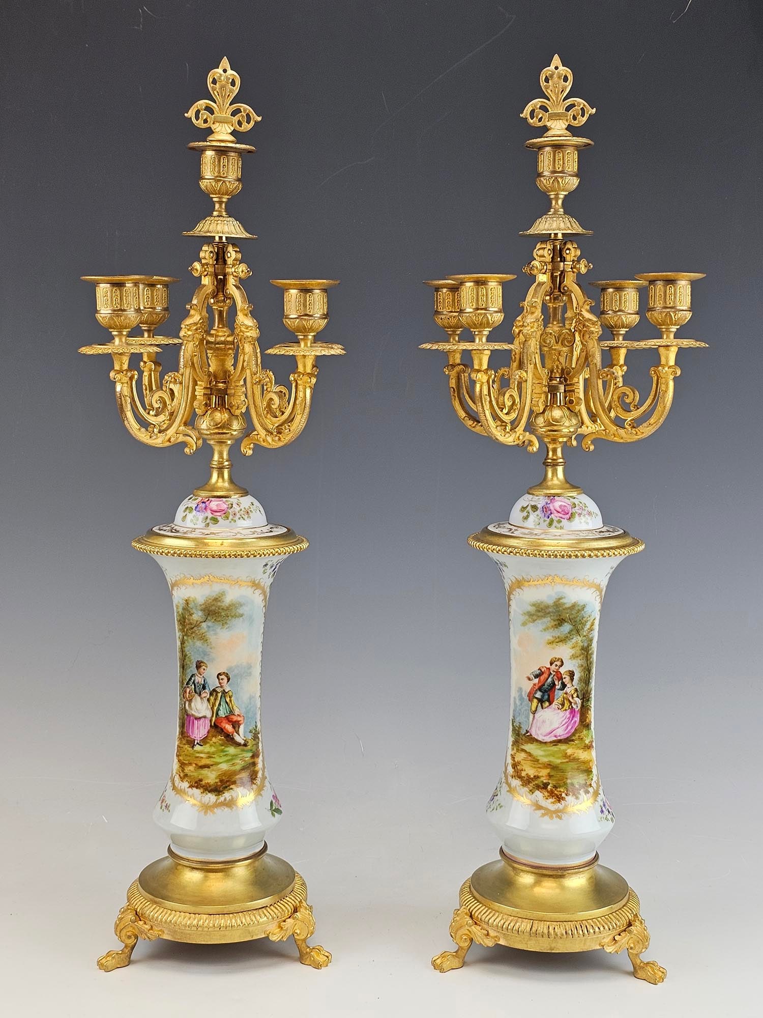 ANTIQUE FRENCH SEVRES PORCELAIN GILT BRONZE CANDELABRAS (1 of 9)