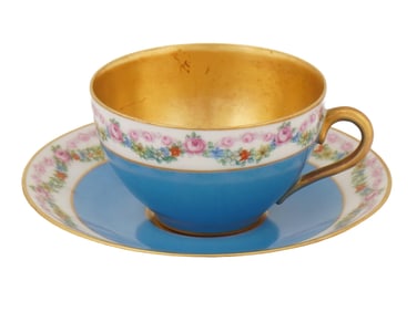 ANTIQUE EUROPEAN PORCELAIN TEA CUP AND SAUCER SET
