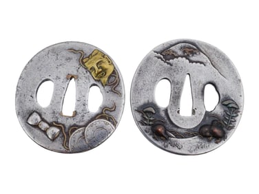 PAIR OF ANTIQUE JAPANESE EDO PERIOD IRON TSUBAS