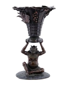 JAPANESE ONI PATINATED BRONZE SCULPTURAL PLANTER