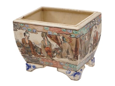 ASIAN FOOTED HAND PAINTED CERAMIC BONSAI POT PLANTER