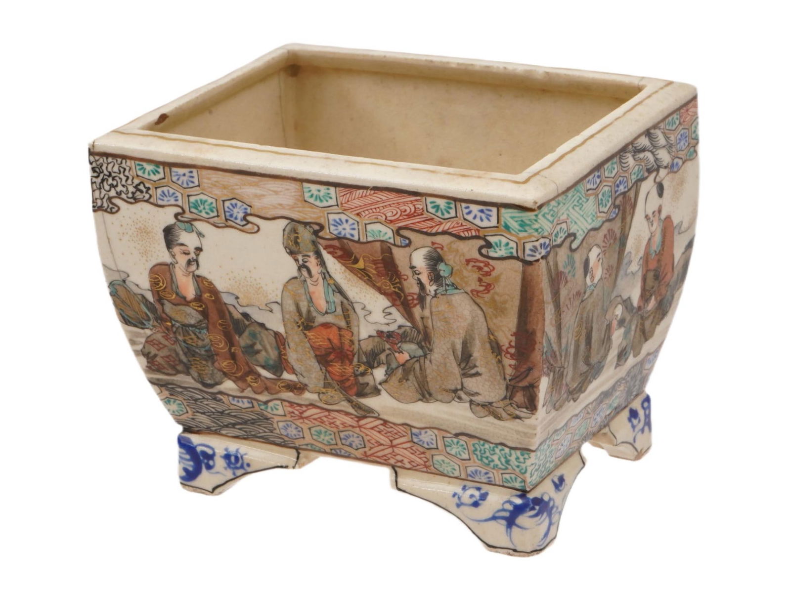 ASIAN FOOTED HAND PAINTED CERAMIC BONSAI POT PLANTER (1 of 3)