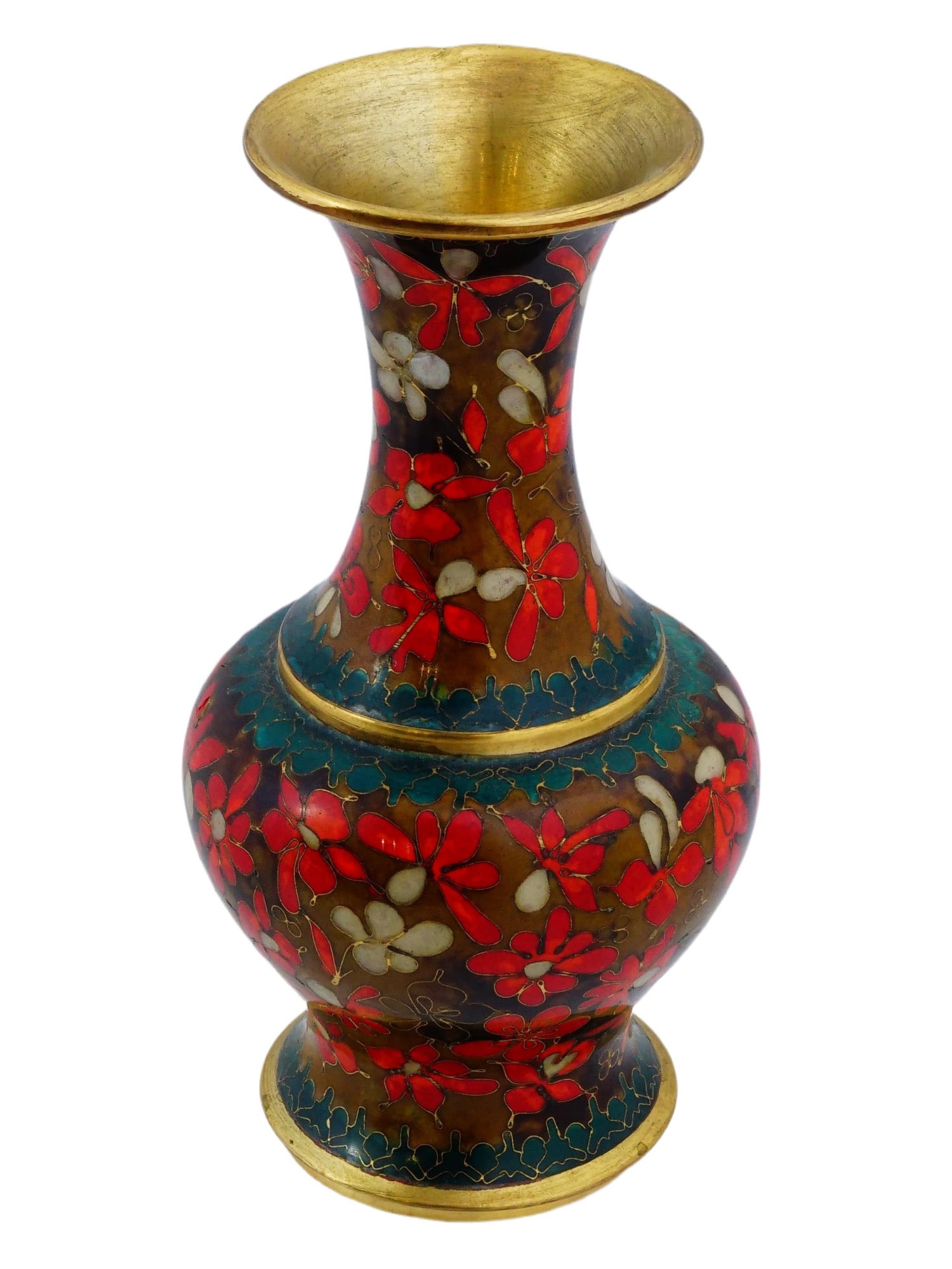 VINTAGE CHINESE CLOISONNE ENAMEL VASE W FLORAL MOTIFS (1 of 13)
