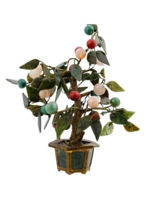 VINTAGE CHINESE HARDSTONE AND JADE BONSAI TREE