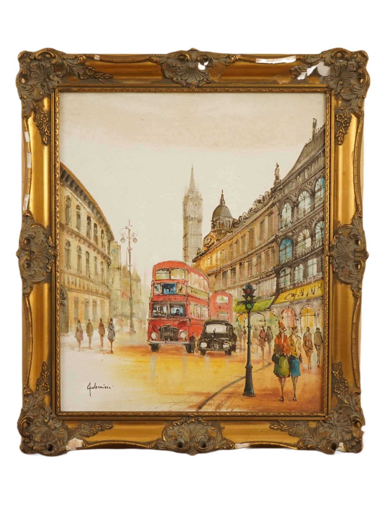 LONDON STREET SCENE OIL PAINTING SIGNED BY ARTIST (1 of 4)