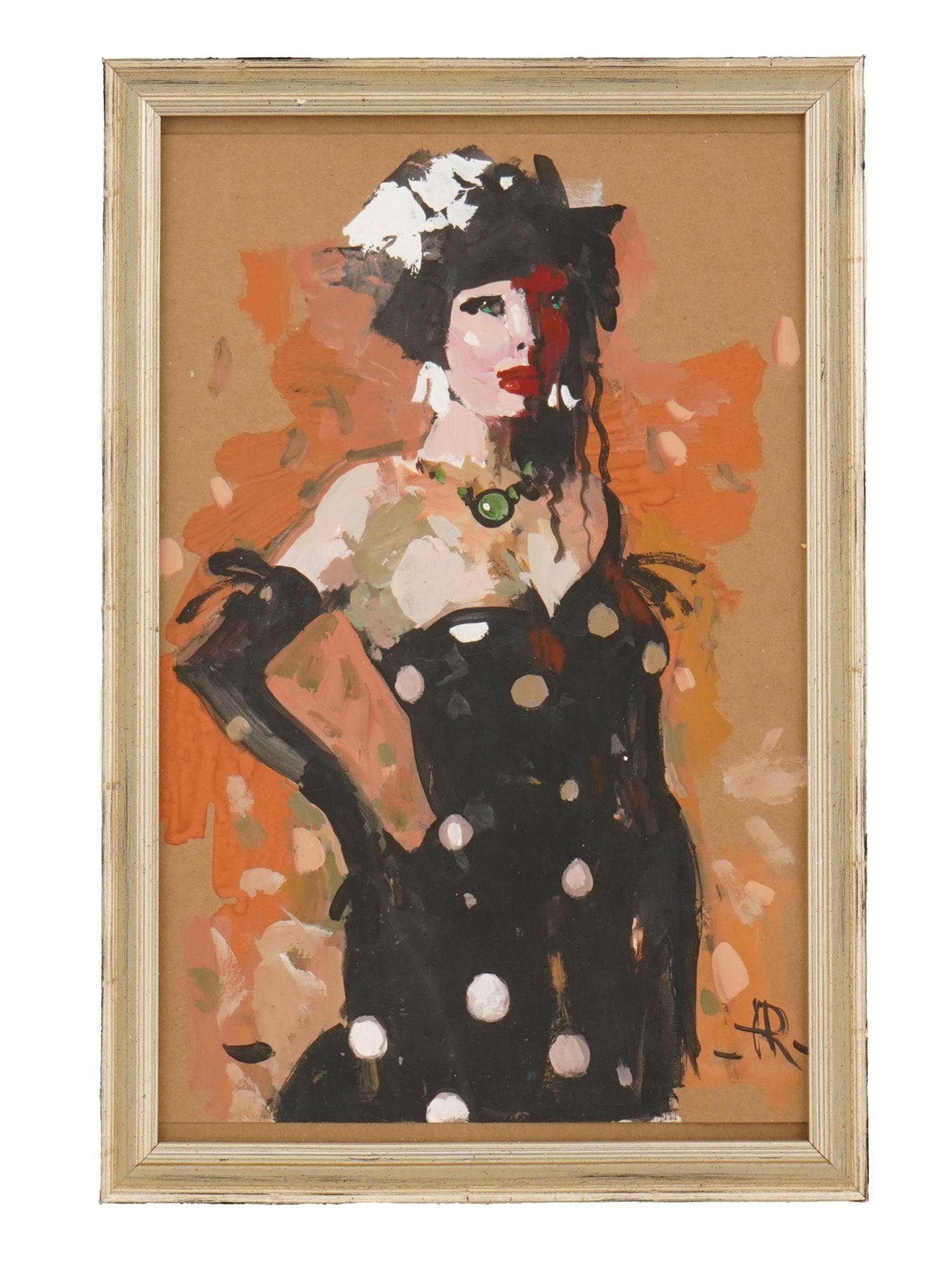 VINTAGE FEMALE PORTRAIT GOUACHE PAINTING SIGNED (1 of 4)