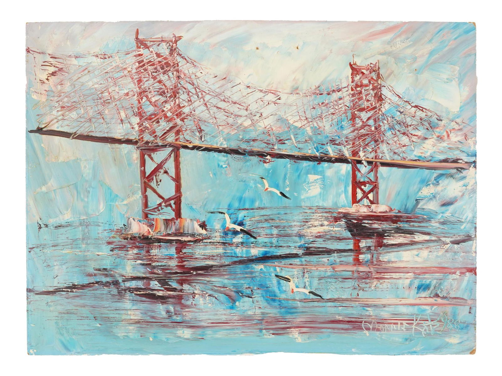 AMERICAN BRIDGE OIL PAINTING SIGNED MORRIS KATZ (1 of 4)