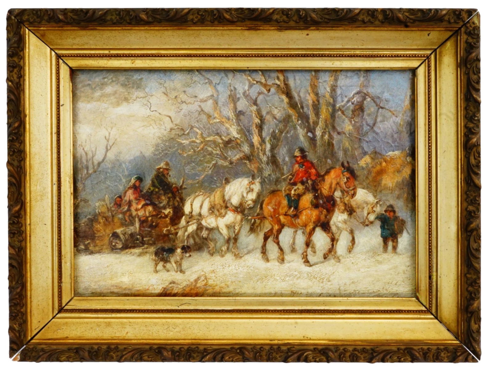 RUSSIAN SCHOOL WINTER GENRE SCENE OIL PAINTING FRAMED (1 of 10)